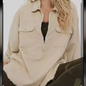 Aerie Light Tan Corduroy Half-zip Utility Jacket